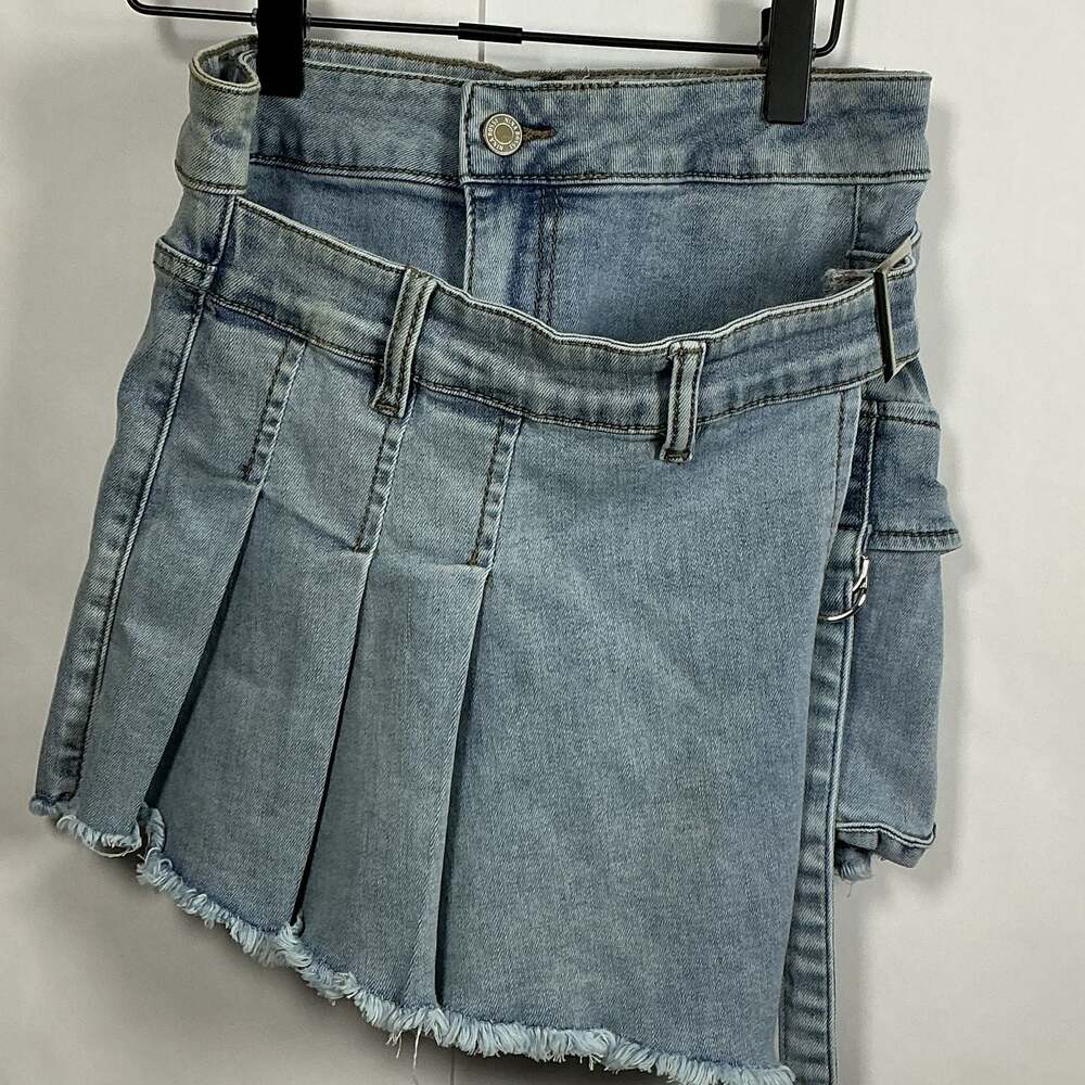 Nina Rossi Jeans High-Waist Denim Skort with Belt Pleats and Cargo Pocket Size S